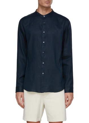 THEORY | Irving Linen Band Collar Shirt | NAVY | Men | Lane