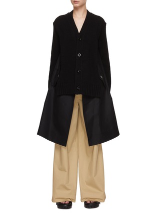Main View - Click To Enlarge - SACAI - Knit Cardigan x Cotton Gabardine Coat