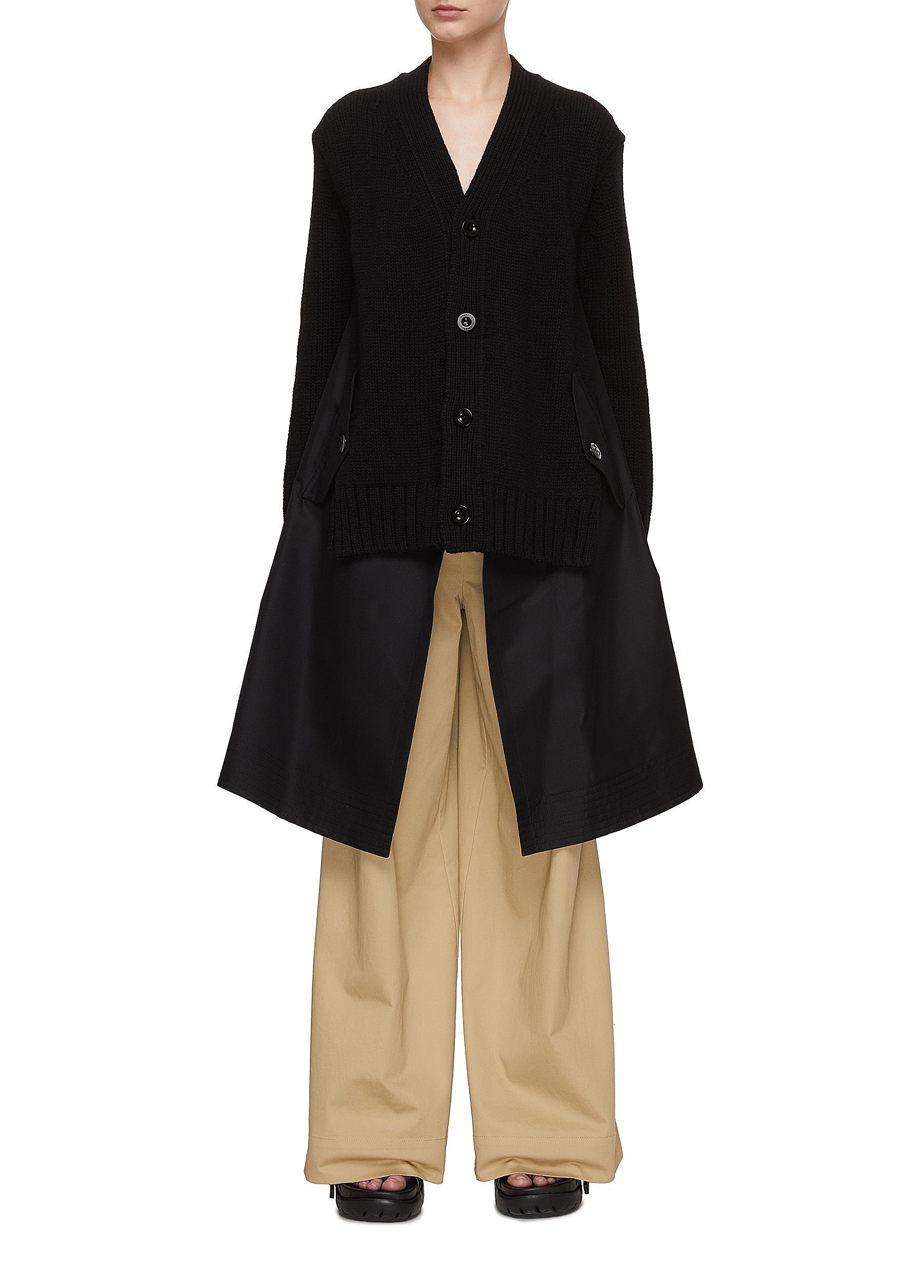 SACAI | Knit Cardigan x Cotton Gabardine Coat | BLACK | Women 