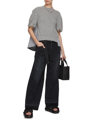 BLACK Belted Wide Leg Denim Pants