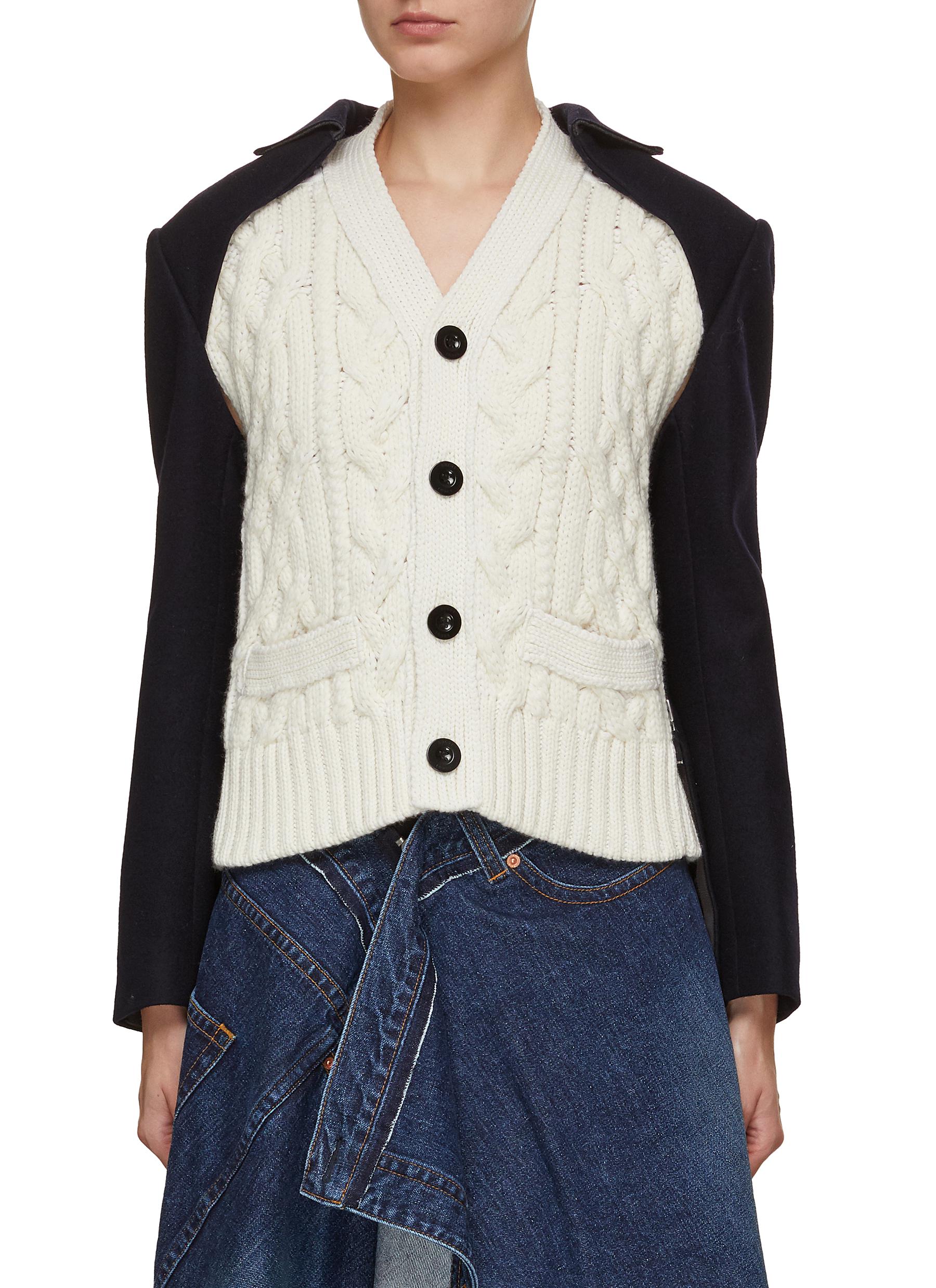SACAI | Convertible Wool Jacket x Knit Cardigan | WHITE | Women 