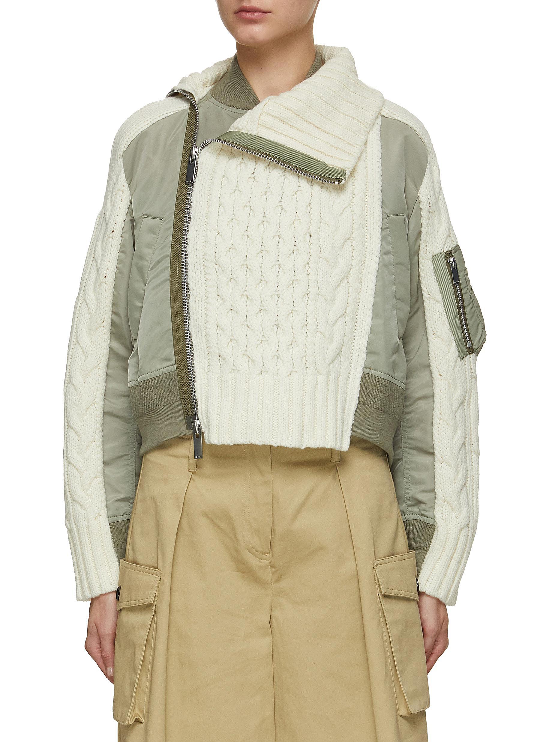 SACAI | Nylon Panel Knit Blouson | WHITE | Women | Lane Crawford