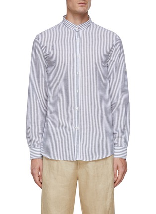 Main View - Click To Enlarge - BRUNELLO CUCINELLI - Band Collar Cotton Linen Striped Shirt