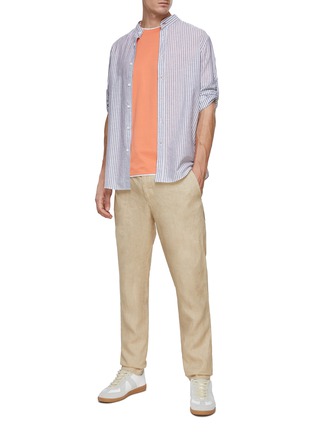 Figure View - Click To Enlarge - BRUNELLO CUCINELLI - Band Collar Cotton Linen Striped Shirt