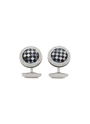 Main View - Click To Enlarge - TATEOSSIAN - Checkerboard Rodium Plated Sterling Silver Onyx Mother Of Pearl Round Cufflinks