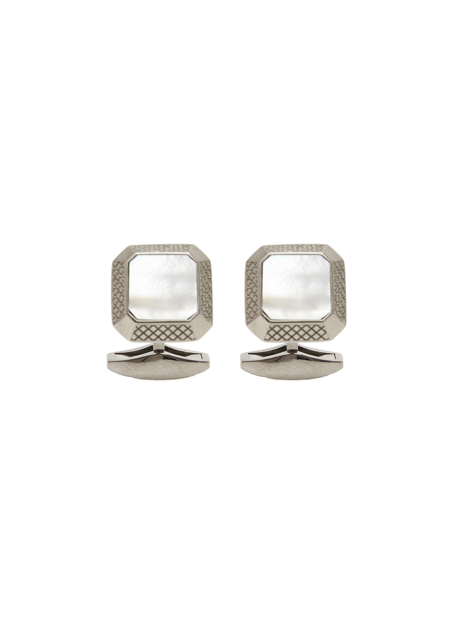 Rhodium Plated Sterling Silver Mother of Pearl Cufflinks