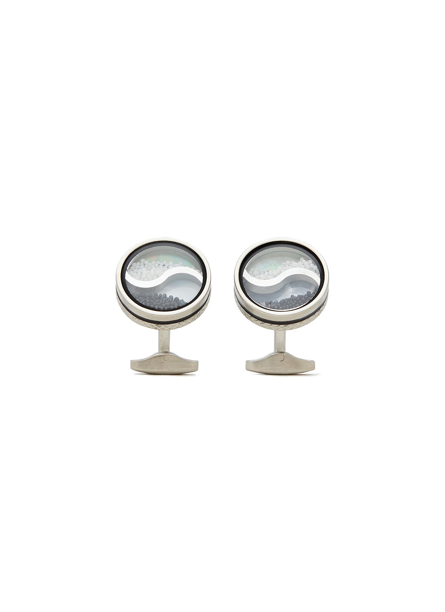 Palladium Glass Caviar Beads Yin Yang Cufflinks