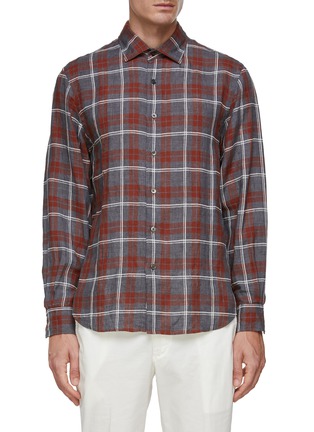 Main View - Click To Enlarge - TOMORROWLAND - Plaid Linen Cotton Blend Shirt