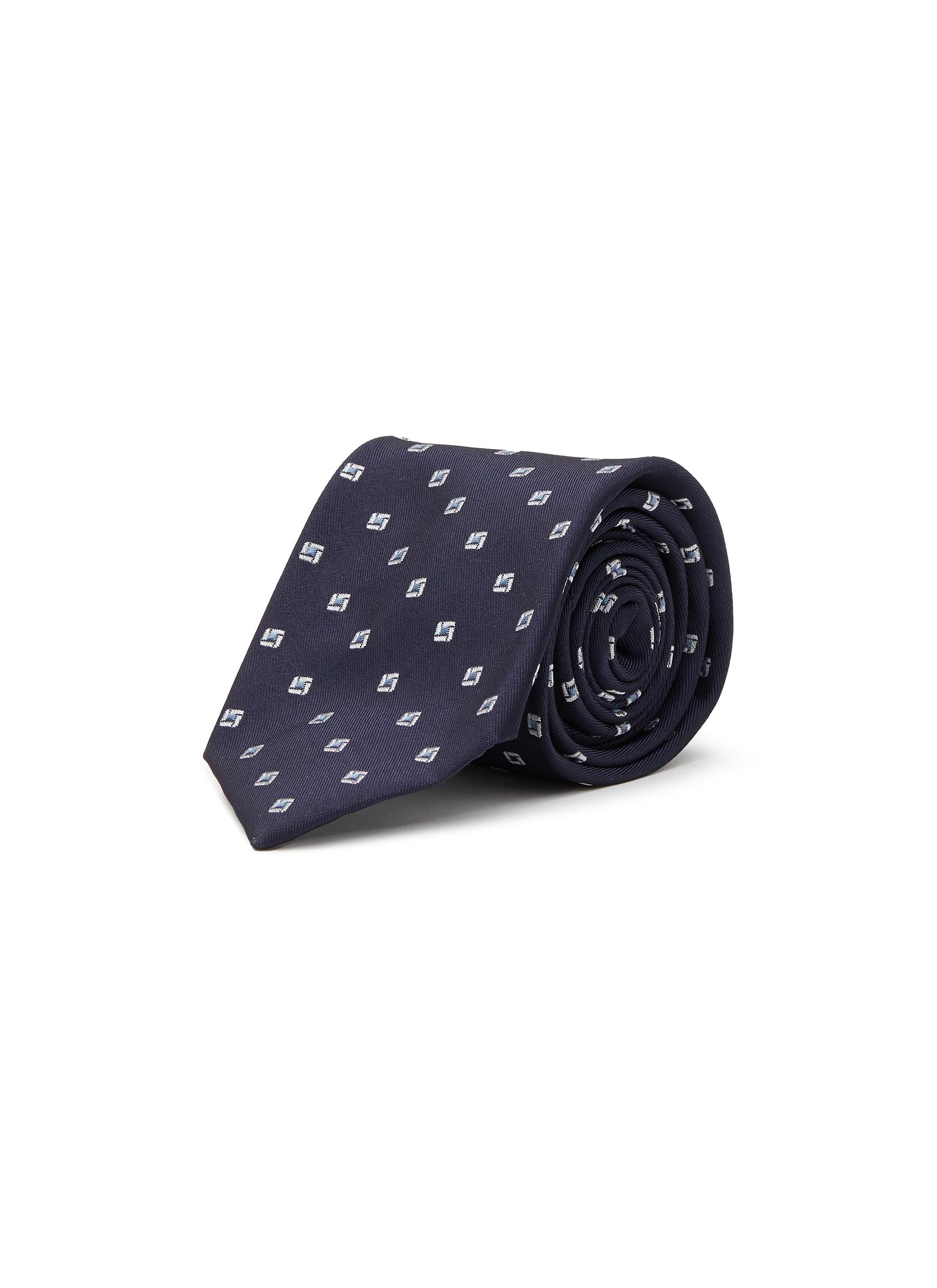 Geometric Embroidered Silk Tie