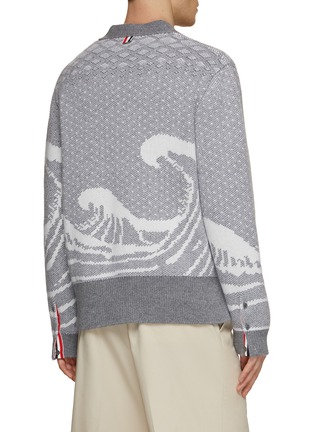 Back View - Click To Enlarge - THOM BROWNE - Wave Intarsia Wool Knit Cardigan