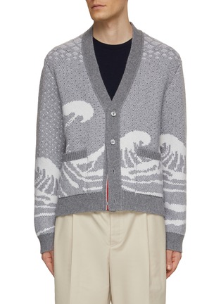 Main View - Click To Enlarge - THOM BROWNE - Wave Intarsia Wool Knit Cardigan
