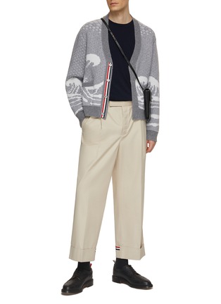Figure View - Click To Enlarge - THOM BROWNE - Wave Intarsia Wool Knit Cardigan