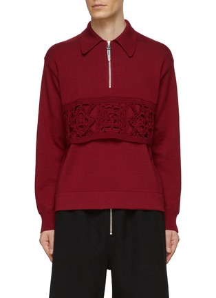Main View - Click To Enlarge - TOGA VIRILIS - Wool Crochet Knit Panel Polo Shirt