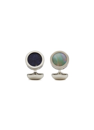 Main View - Click To Enlarge - BABETTE WASSERMAN - Round Rhodium Plated Onyx Mother Of Pearl Cufflinks