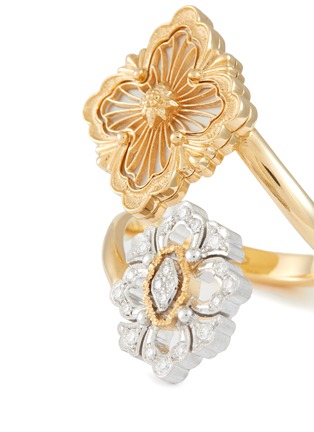 Detail View - Click To Enlarge - BUCCELLATI - Opera Tulle Mother of Pearl 18K Gold Diamond Double Motif Ring — Size 51