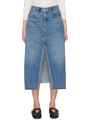 Washed Denim Midi Skirt