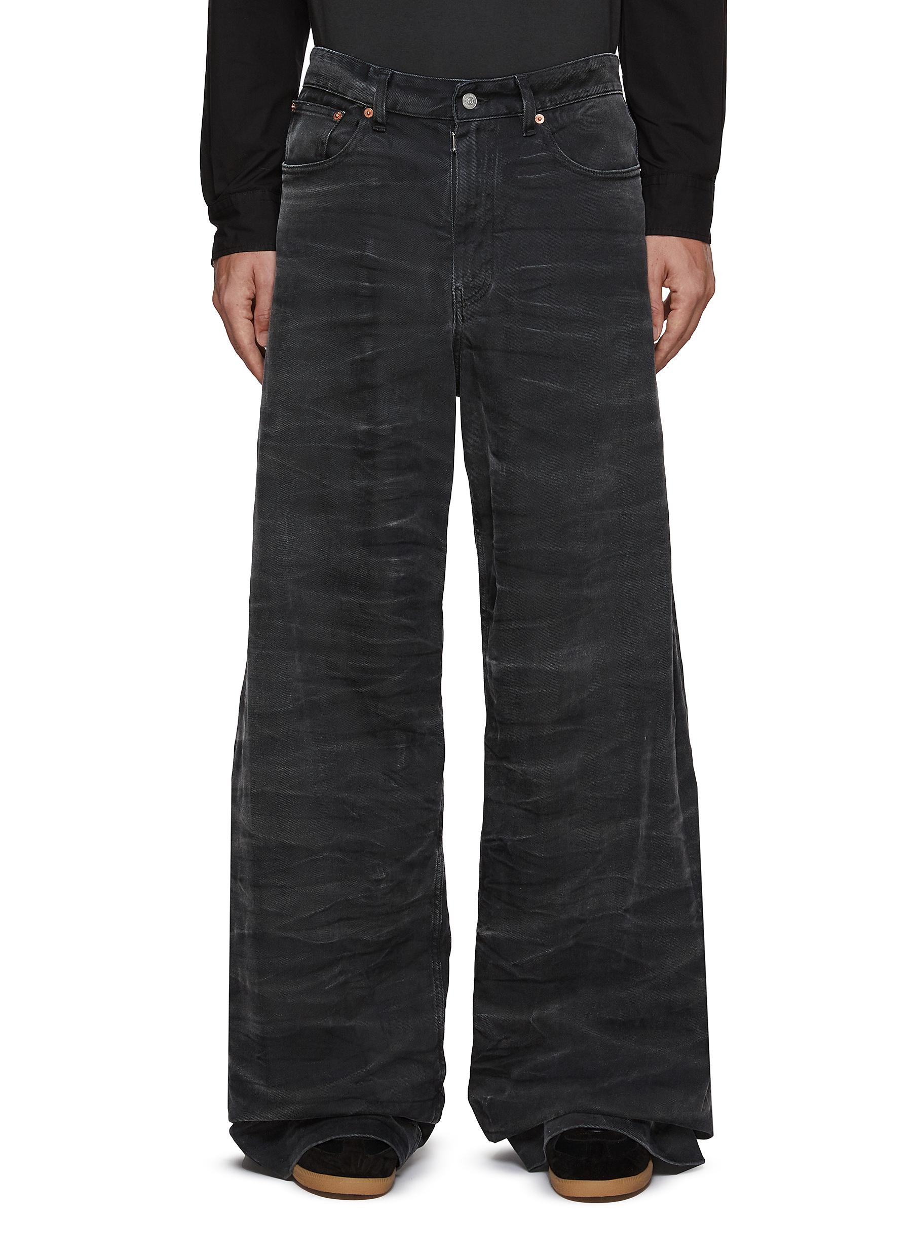 Whiskered Wide Leg Jeans