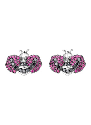 Main View - Click To Enlarge - SARAH ZHUANG - ‘Fantasy Garden’ 18K White Gold Ruby Black Diamond Ladybug Earrings