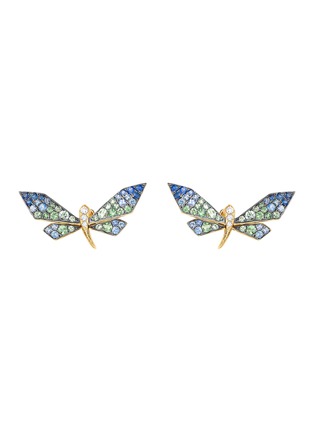 Main View - Click To Enlarge - SARAH ZHUANG - ‘Fantasy Garden’ 18K Yellow Gold Diamond Green Garnet Sapphire Dragonfly Earrings