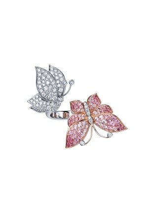 Main View - Click To Enlarge - SARAH ZHUANG - ‘Dancing Butterfly’ 18K Gold Diamond Pink Sapphire Duo Butterfly Ring