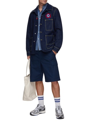 Figure View - Click To Enlarge - KENZO - Logo Embroidered Band Collar Chambray Shirt
