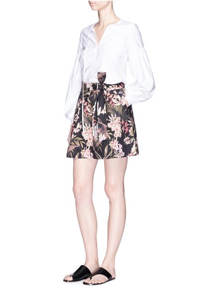 Figure View - Click To Enlarge - ZIMMERMANN - 'Curacao Palm' print belted linen-cotton blend shorts
