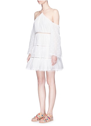 Front View - Click To Enlarge - ZIMMERMANN - 'Jasper' crochet trim dot print cold shoulder dress