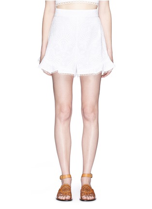 Main View - Click To Enlarge - ZIMMERMANN - 'Mercer Flutter' high waist embroidered cotton shorts