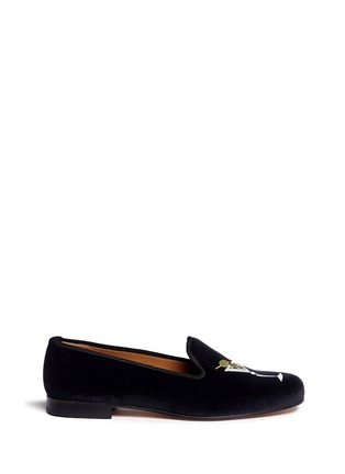 Main View - Click To Enlarge - STUBBS & WOOTTON - 'Martini' embroidered velvet slip-ons