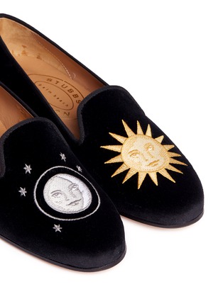 Detail View - Click To Enlarge - STUBBS & WOOTTON - 'NitenDay' sun and moon embroidered velvet slip-ons