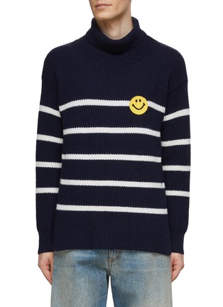 Main View - Click To Enlarge - JOSHUA’S - Smiley Face Knit Patch Fisherman Sweater