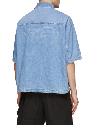 Back View - Click To Enlarge - SOLID HOMME - Denim Cropped Short Sleeve Shirt