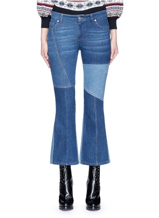 Main View - Click To Enlarge - ALEXANDER MCQUEEN - Patchwork cropped flared denim pants