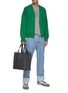 Figure View - Click To Enlarge - LOEWE - Leather Logo Patch Wool Knit Cardigan