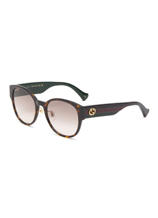 Main View - Click To Enlarge - GUCCI - Tricoloured Temple Tortoiseshell Effect Acetate Round Sunglasses