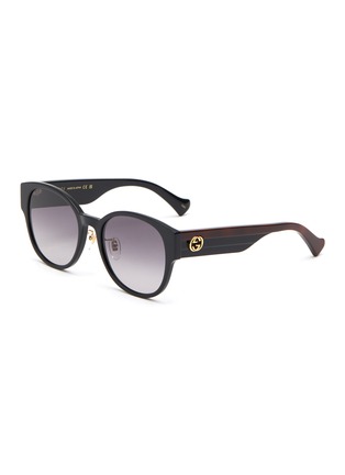 Main View - Click To Enlarge - GUCCI - Tricoloured Temple Acetate Round Sunglasses