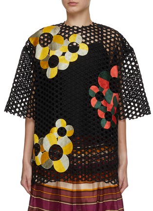 Main View - Click To Enlarge - STUDIO 133 BIYAN - Lace Embroidery Boxy Top