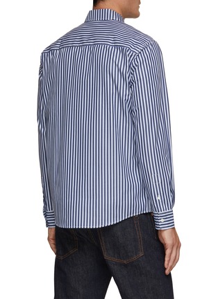 Back View - Click To Enlarge - MAISON KITSUNÉ - Flower Logo Embroidered Striped Shirt