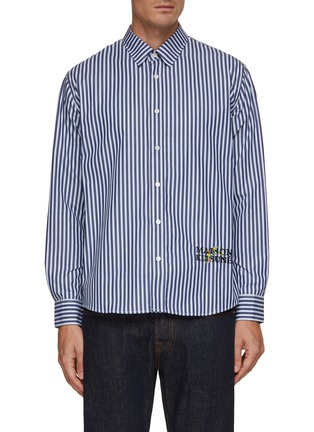 Main View - Click To Enlarge - MAISON KITSUNÉ - Flower Logo Embroidered Striped Shirt