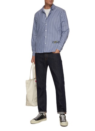 Figure View - Click To Enlarge - MAISON KITSUNÉ - Flower Logo Embroidered Striped Shirt