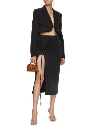 Figure View - Click To Enlarge - JACQUEMUS - Rolled Hem Strap Closure Cropped Blazer