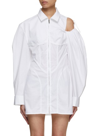 Main View - Click To Enlarge - JACQUEMUS - Assymetric Sleeve Zip Up Shirt Dress