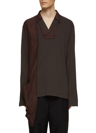 Main View - Click To Enlarge - ZIGGY CHEN - Oversized Asymmetric Long Sleeve Polo Shirt