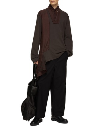 Figure View - Click To Enlarge - ZIGGY CHEN - Oversized Asymmetric Long Sleeve Polo Shirt