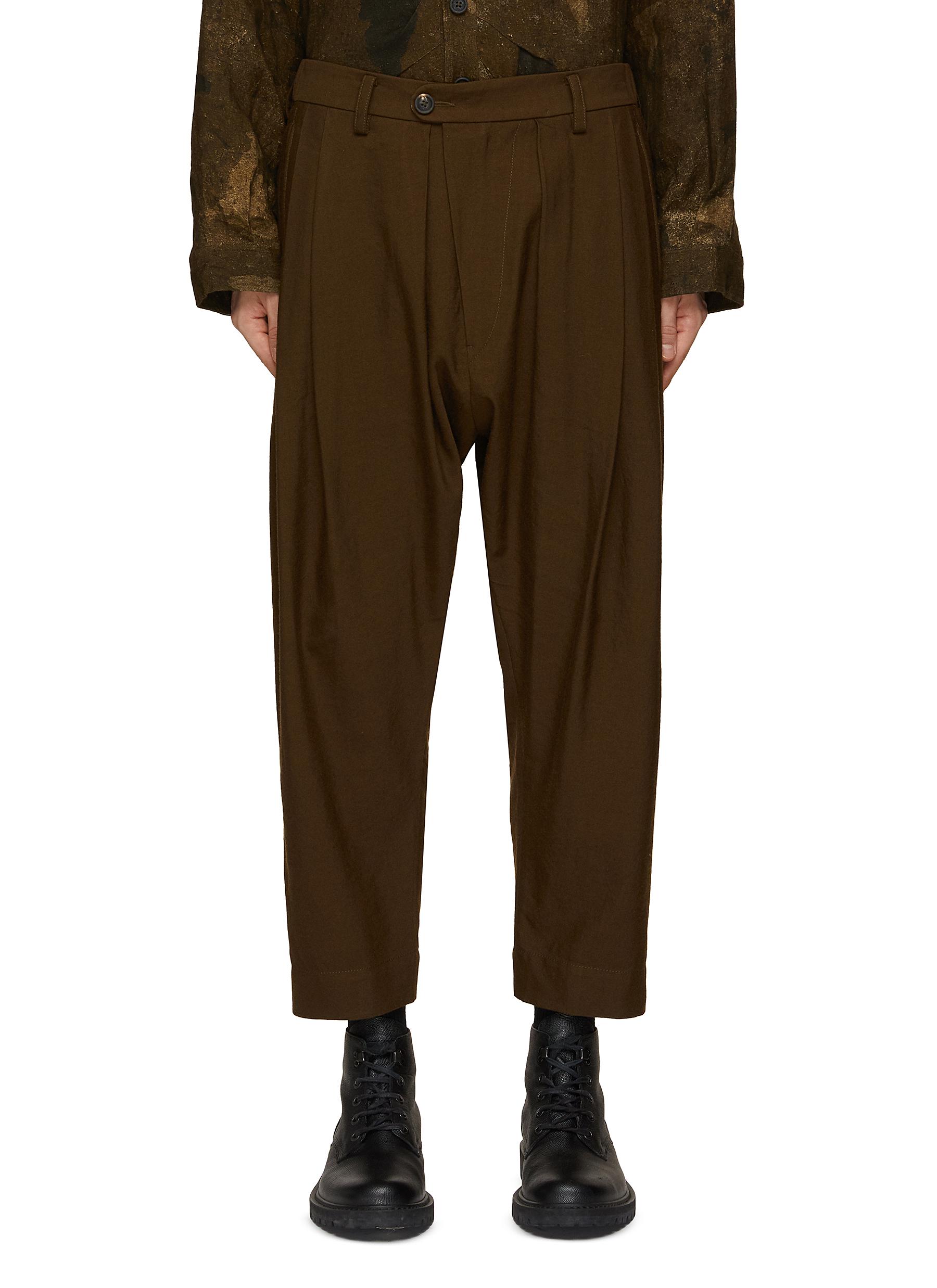 Cropped Tapered Leg Drop Crotch Tailored Pants