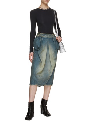 Figure View - Click To Enlarge - MAISON MARGIELA - Pleated Washed Denim Midi Skirt