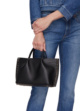 Front View - Click To Enlarge - VALENTINO GARAVANI - Rockstud Grained Leather Small Tote Bag