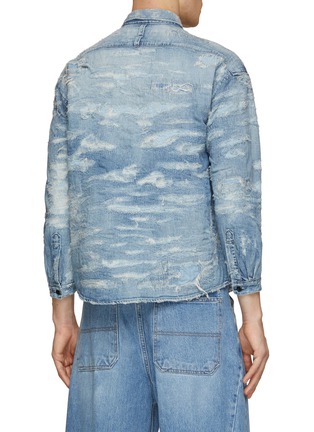 Back View - Click To Enlarge - FDMTL - Distressed Cropped Sleeve Denim Shirt