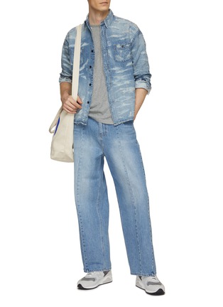 Figure View - Click To Enlarge - FDMTL - Distressed Cropped Sleeve Denim Shirt