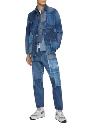 Figure View - Click To Enlarge - FDMTL - Tapered Straight Leg Patchwork 3YR Wash Jeans